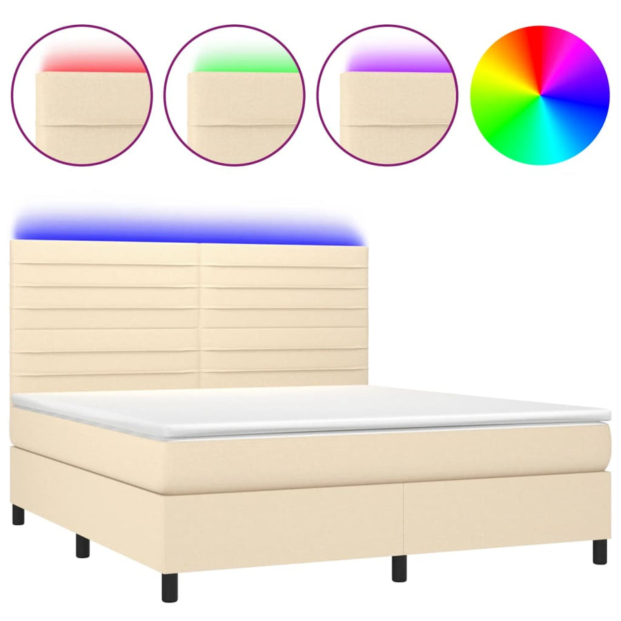 Boxspring Met Matras En Led Stof Kleurig Crème 160 x 200 cm Horizontale strepen