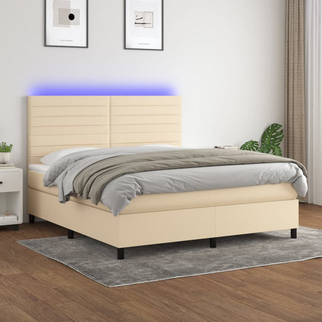 Boxspring Met Matras En Led Stof Kleurig Crème 160 x 200 cm Horizontale strepen