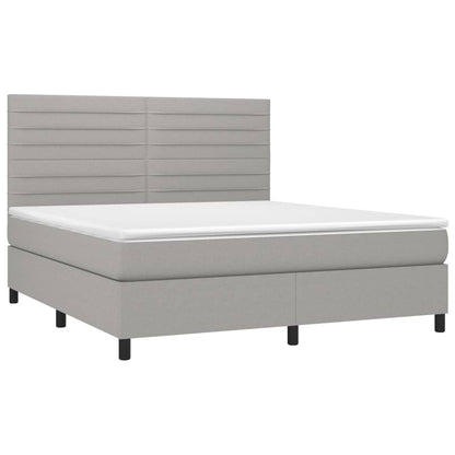Boxspring met matras en LED stof lichtgrijs 180x200 cm 180 x 200 cm Horizontale strepen