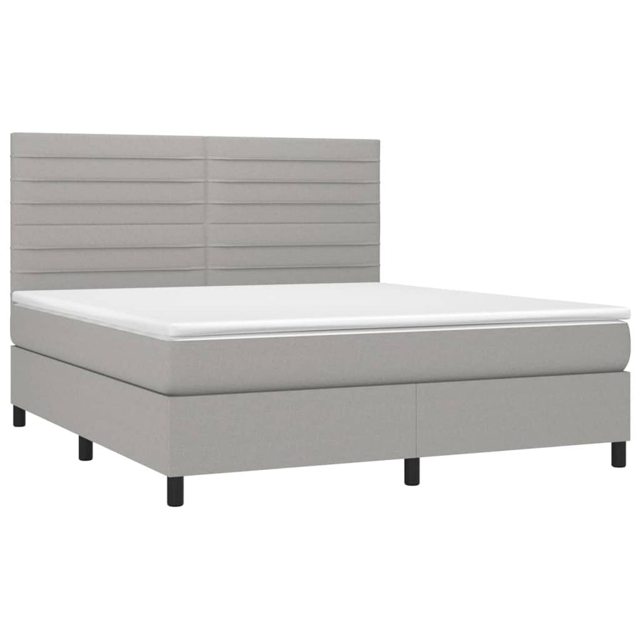 Boxspring met matras en LED stof lichtgrijs 180x200 cm 180 x 200 cm Horizontale strepen
