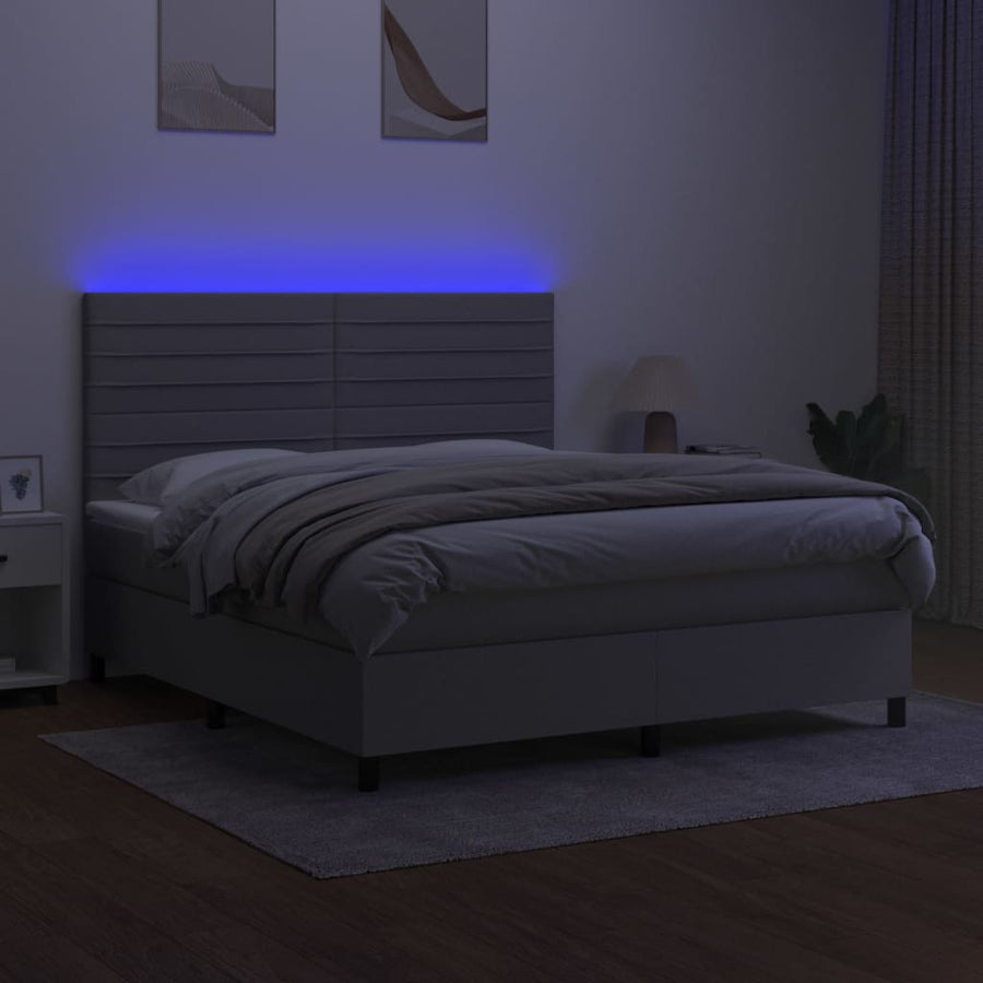 Boxspring met matras en LED stof lichtgrijs 180x200 cm 180 x 200 cm Horizontale strepen