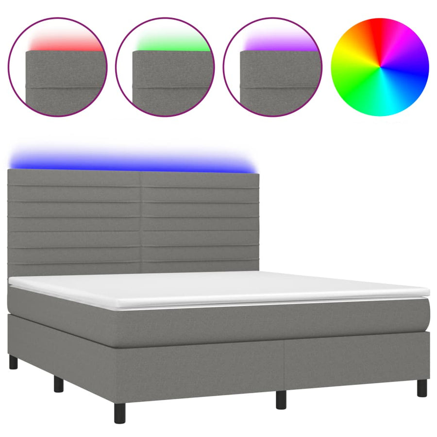 Boxspring Met Matras En Led Stof Donkergrijs 180 x 200 cm Horizontale strepen
