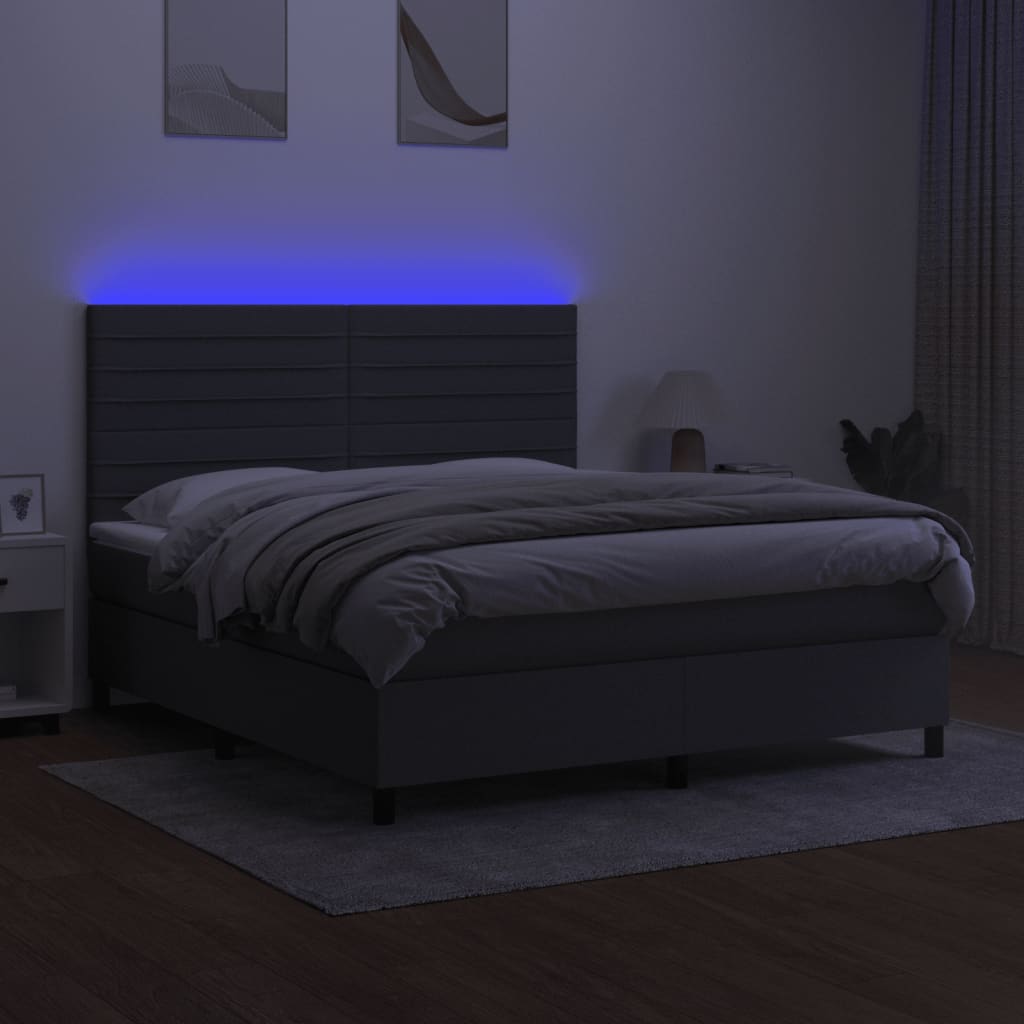 Boxspring Met Matras En Led Stof Donkergrijs 180 x 200 cm Horizontale strepen