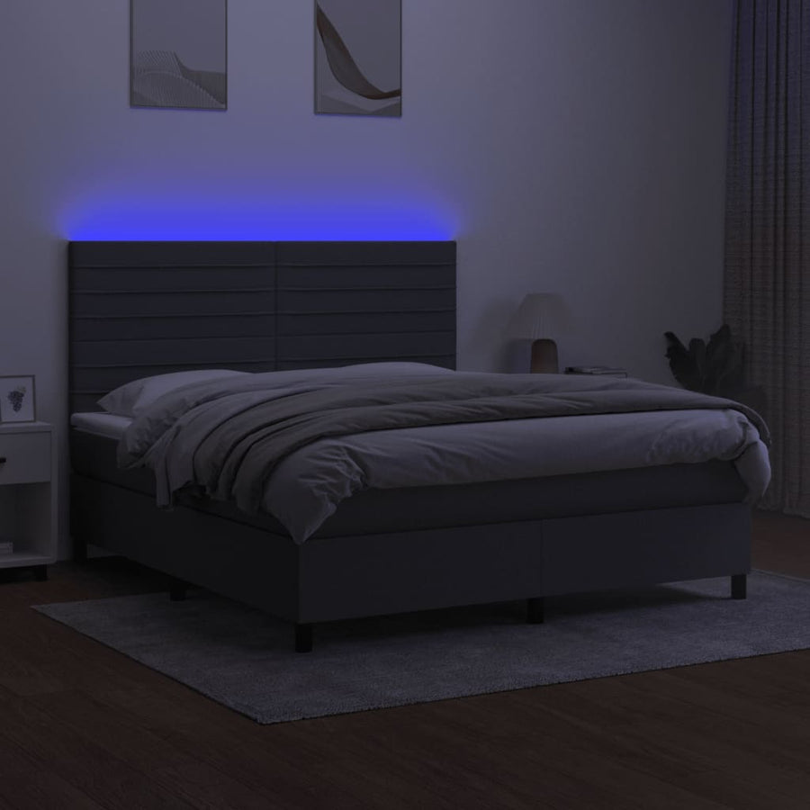 Boxspring Met Matras En Led Stof Donkergrijs 180 x 200 cm Horizontale strepen