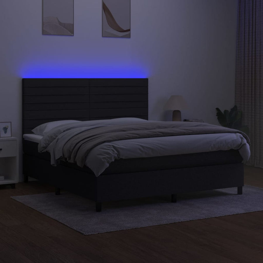 Boxspring Met Matras En Led Stof Zwart 180 x 200 cm Horizontale strepen