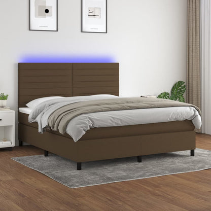 Boxspring Met Matras En Led Stof 180 x 200 cm Donkerbruin