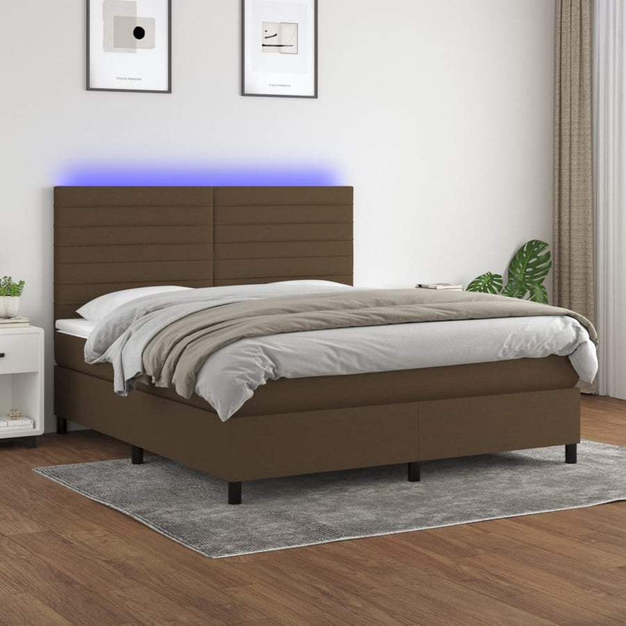 Boxspring Met Matras En Led Stof 180 x 200 cm Donkerbruin