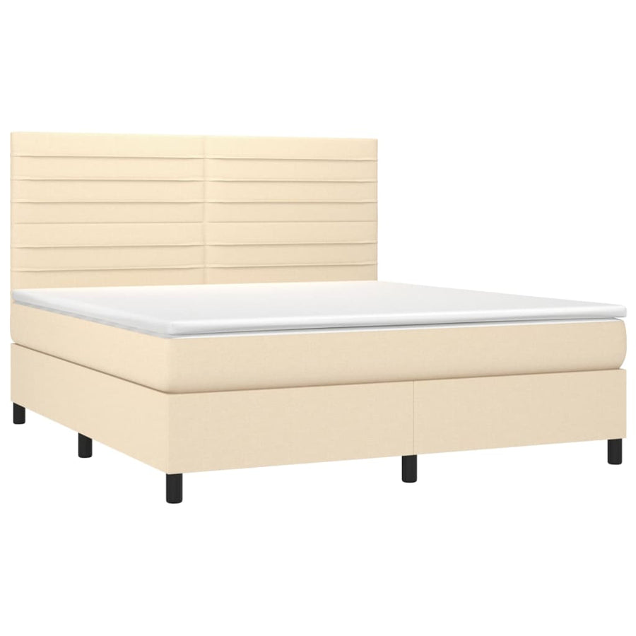 Boxspring Met Matras En Led Stof Kleurig 180 x 200 cm Crème