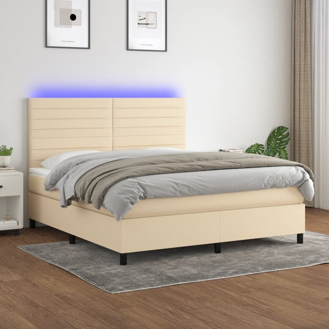 Boxspring Met Matras En Led Stof Crèmekleurig 180X200 Cm 180 x 200 cm Horizontale strepen