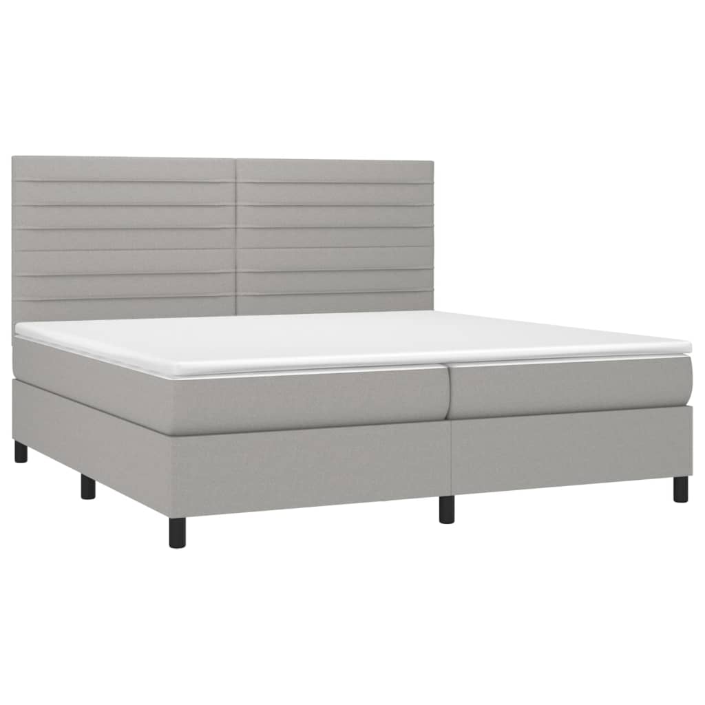 Boxspring met matras en LED stof lichtgrijs 200x200 cm 200 x 200 cm Lichtgrijs
