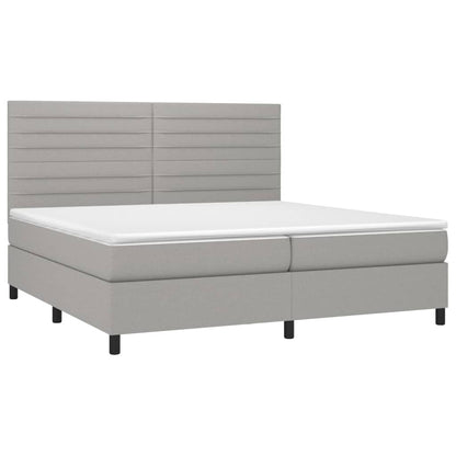 Boxspring met matras en LED stof lichtgrijs 200x200 cm 200 x 200 cm Lichtgrijs