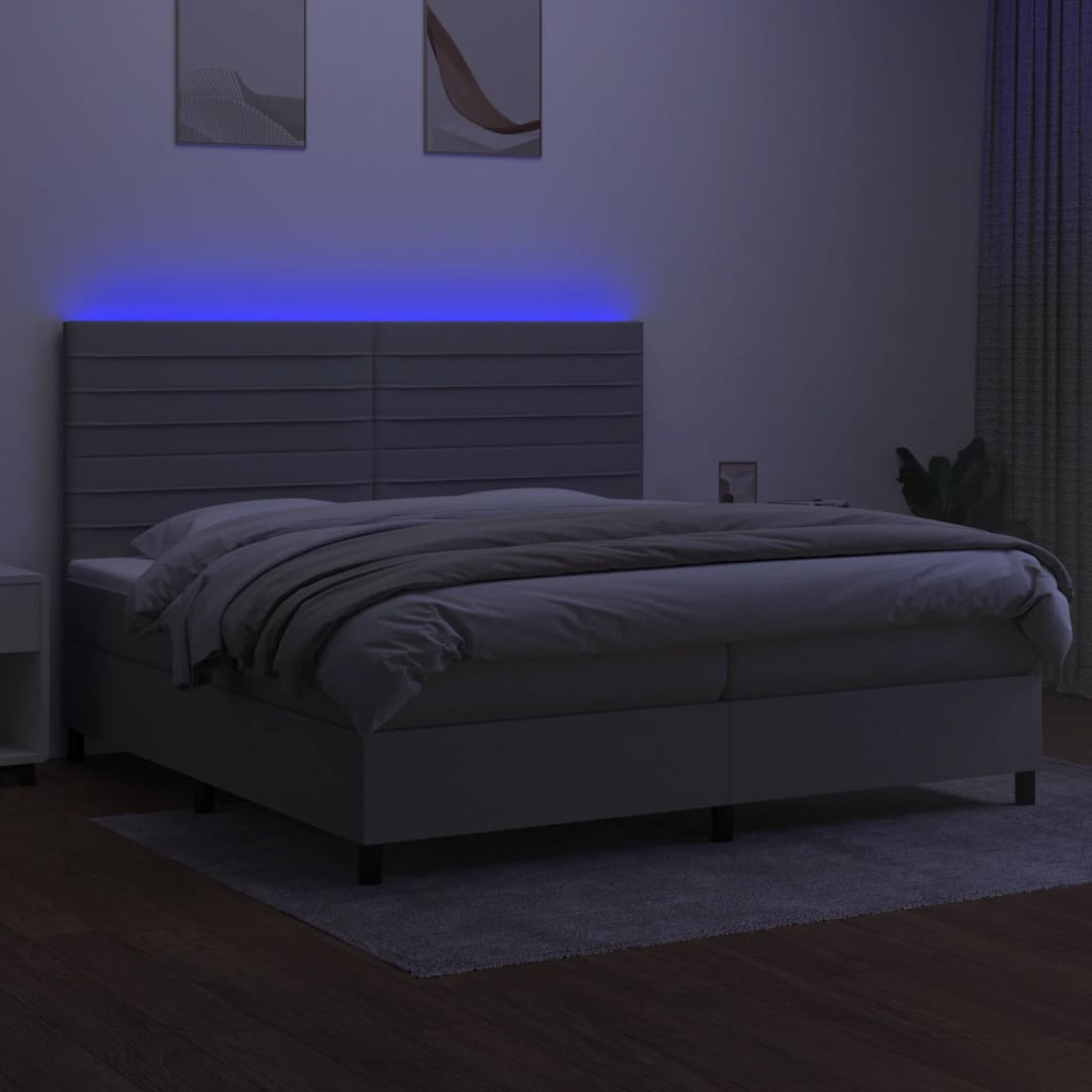 Boxspring met matras en LED stof lichtgrijs 200x200 cm 200 x 200 cm Lichtgrijs