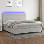 Boxspring met matras en LED stof lichtgrijs 200x200 cm 200 x 200 cm Lichtgrijs