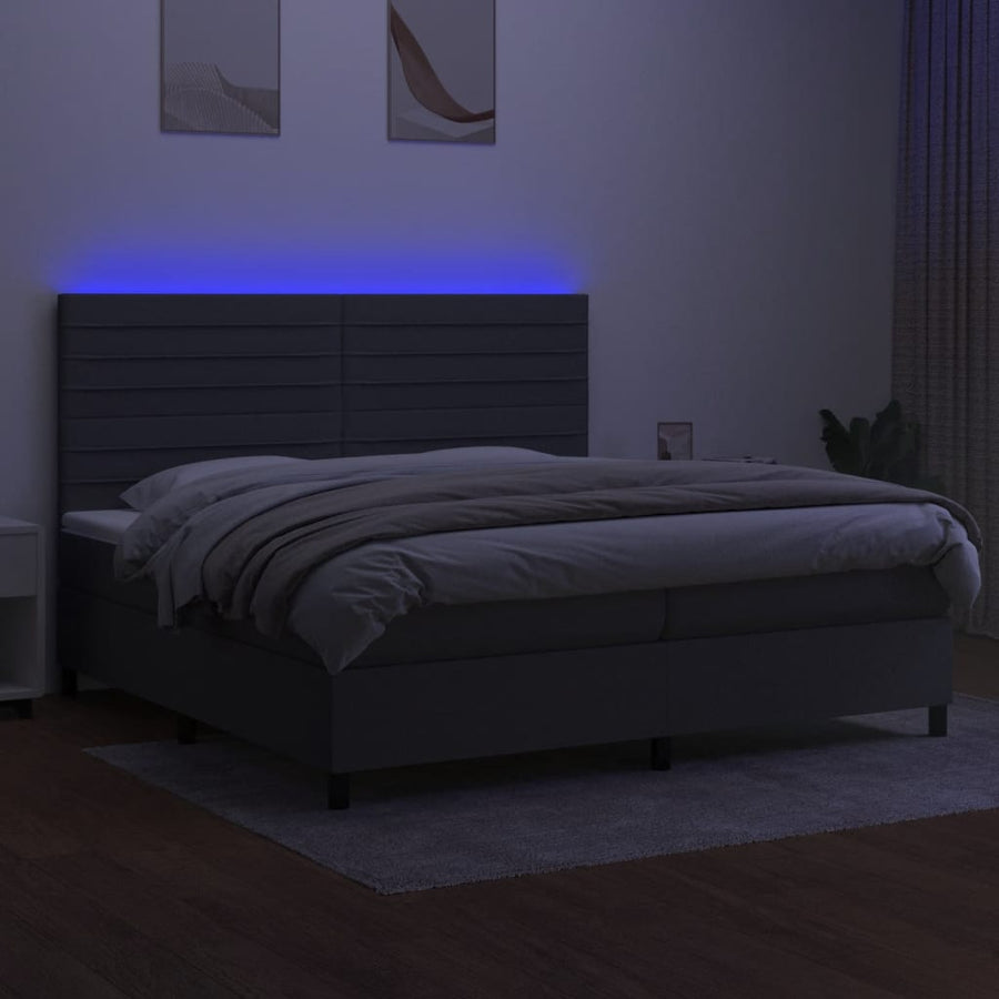 Boxspring Met Matras En Led Stof Donkergrijs 200 x 200 cm Horizontale strepen