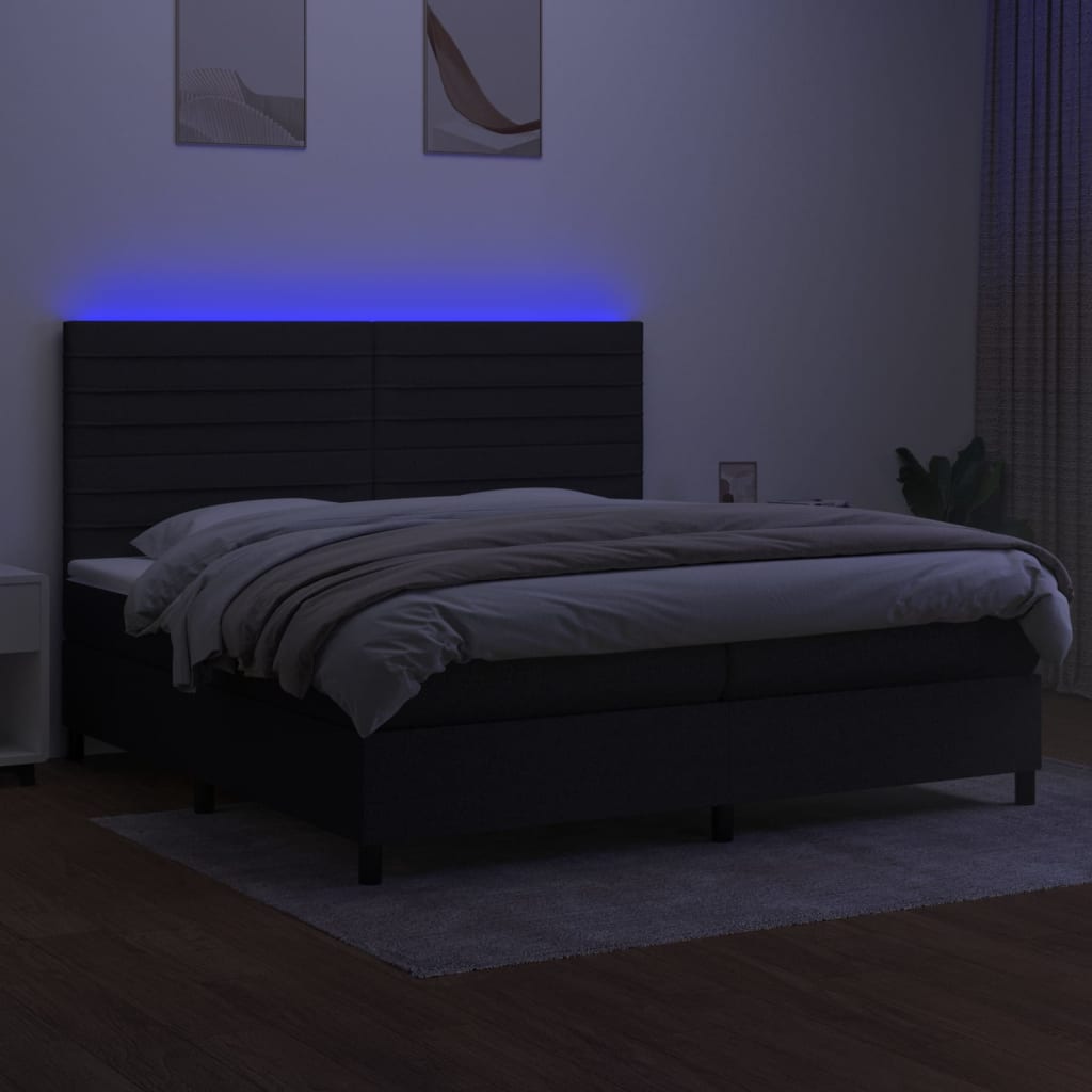 Boxspring Met Matras En Led Stof Zwart 200 x 200 cm Horizontale strepen