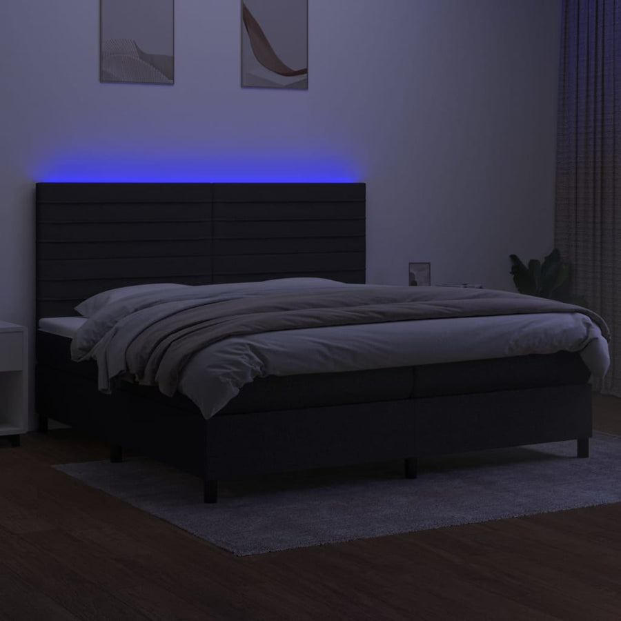 Boxspring Met Matras En Led Stof Zwart 200 x 200 cm Horizontale strepen