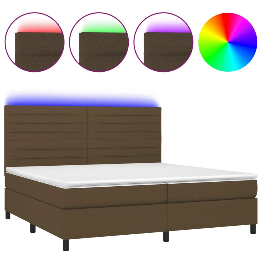 Boxspring Met Matras En Led Stof Donkerbruin 200X200 Cm 200 x 200 cm Horizontale strepen