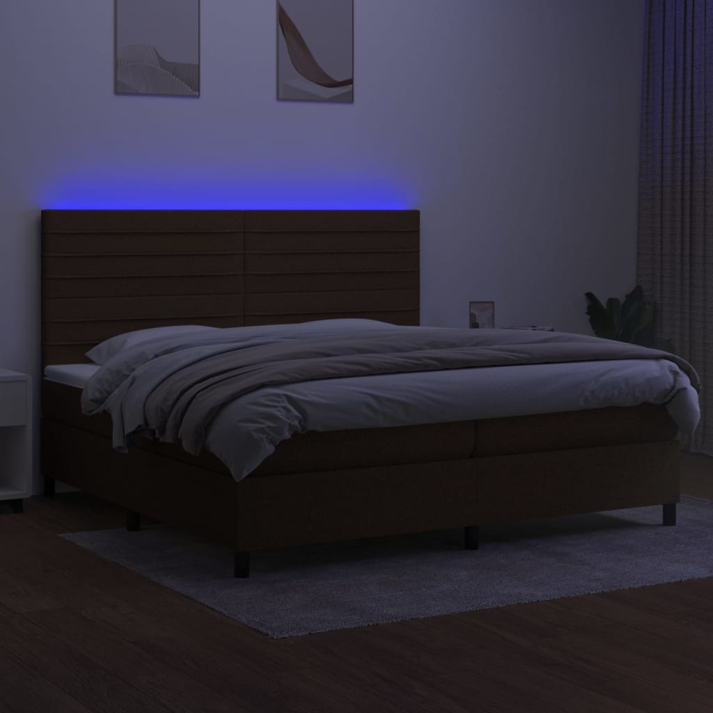 Boxspring Met Matras En Led Stof Donkerbruin 200X200 Cm 200 x 200 cm Horizontale strepen