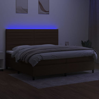 Boxspring Met Matras En Led Stof Donkerbruin 200X200 Cm 200 x 200 cm Horizontale strepen