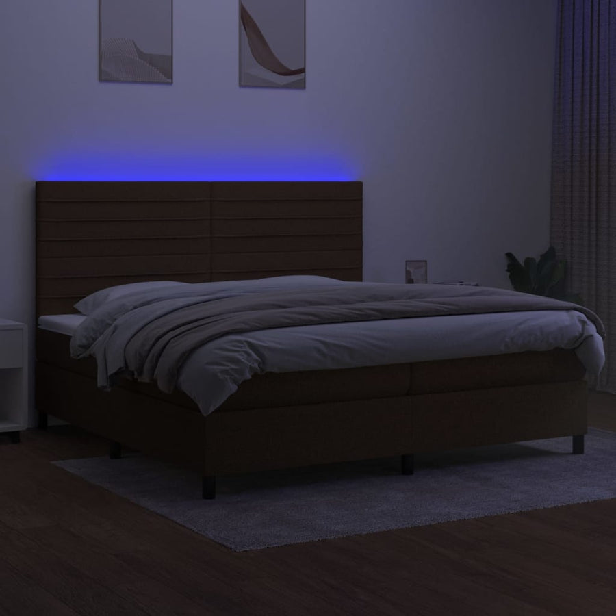 Boxspring Met Matras En Led Stof Donkerbruin 200X200 Cm 200 x 200 cm Horizontale strepen