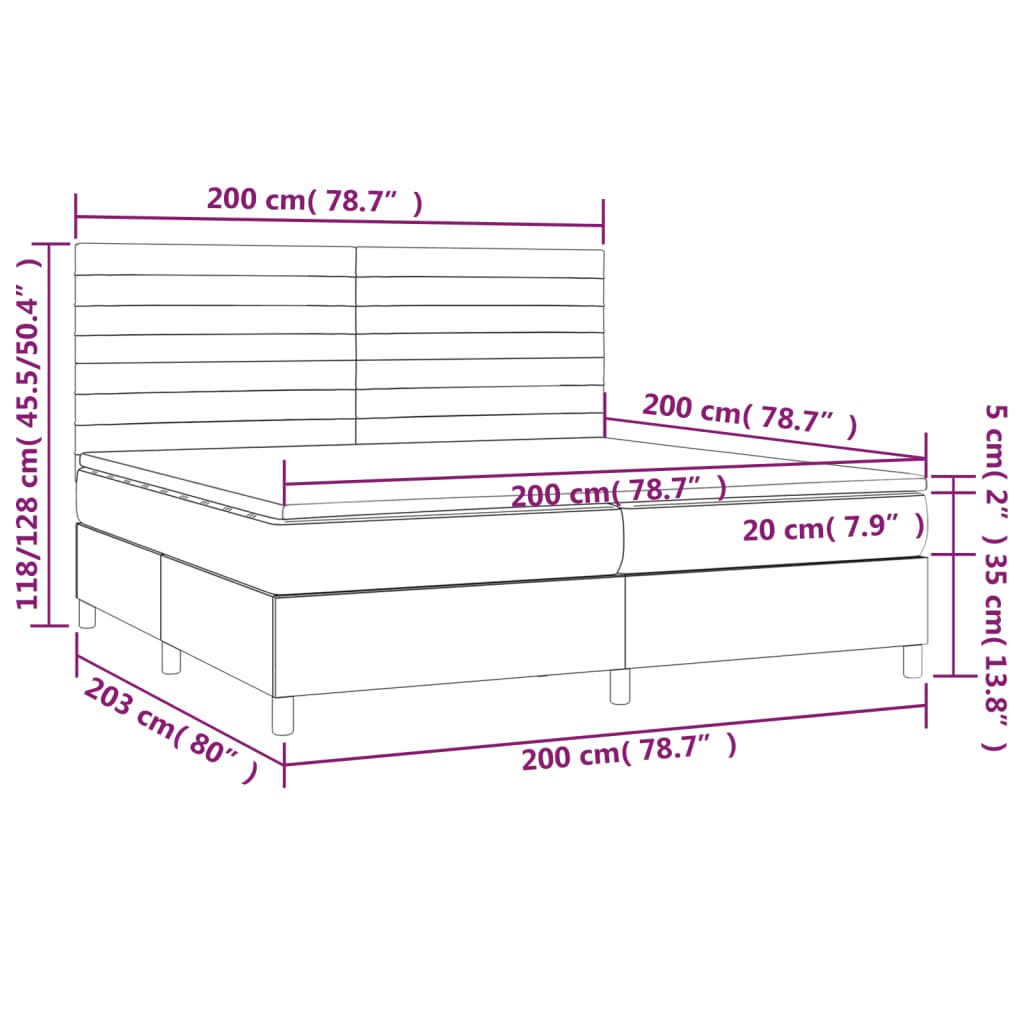 Boxspring Met Matras En Led Stof Donkerbruin 200X200 Cm 200 x 200 cm Horizontale strepen