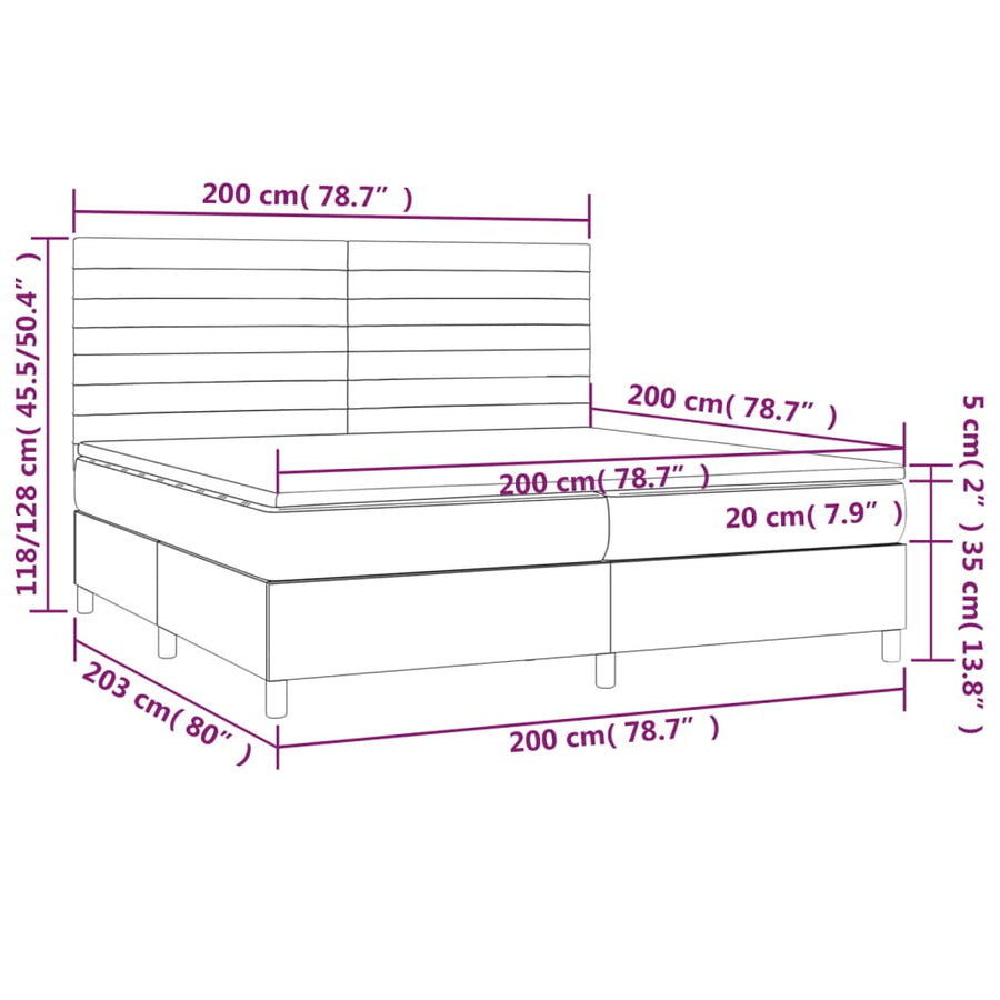 Boxspring Met Matras En Led Stof Donkerbruin 200X200 Cm 200 x 200 cm Horizontale strepen