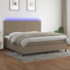 Box spring with mattress and LED fabric taupe 200x200 cm