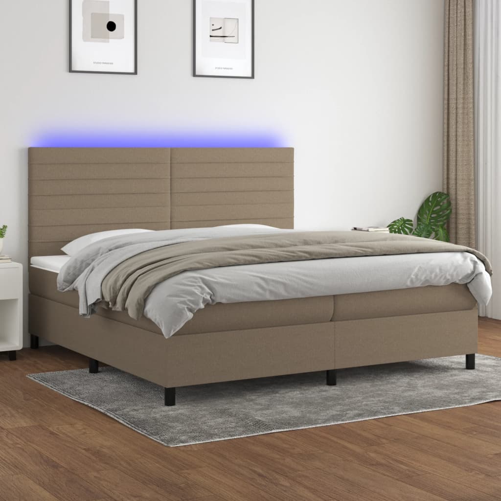 Boxspring Met Matras En Led Stof Taupe 200 x 200 cm Horizontale strepen
