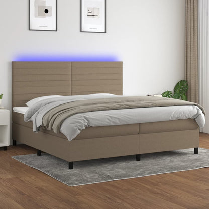 Boxspring Met Matras En Led Stof Taupe 200 x 200 cm Horizontale strepen