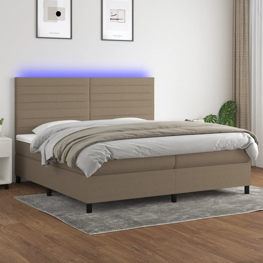 Boxspring Met Matras En Led Stof Taupe 200 x 200 cm Horizontale strepen