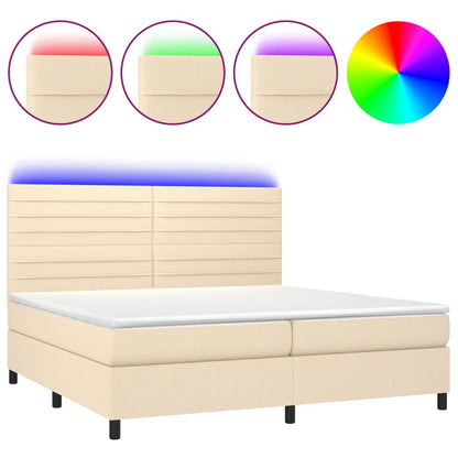 Boxspring Met Matras En Led Stof Kleurig Crème 200 x 200 cm Horizontale strepen