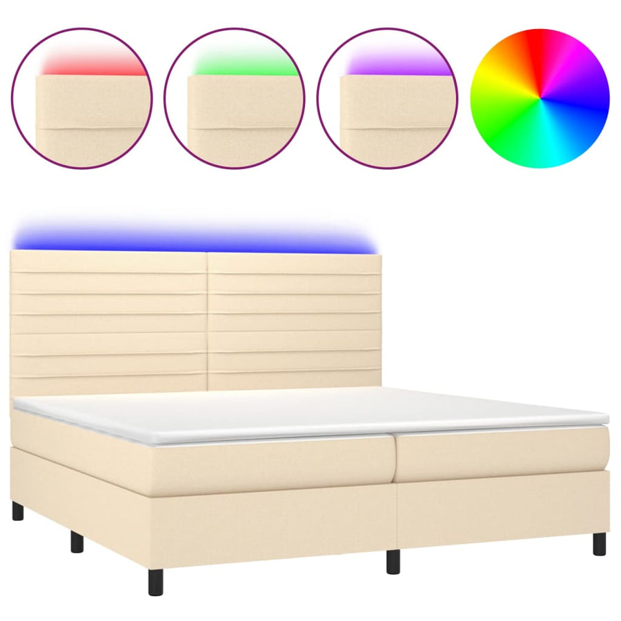 Boxspring Met Matras En Led Stof Kleurig Crème 200 x 200 cm Horizontale strepen
