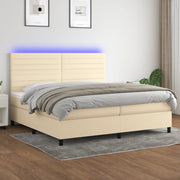 Boxspring 200x200 cm crèmekleurig met matras en LED
