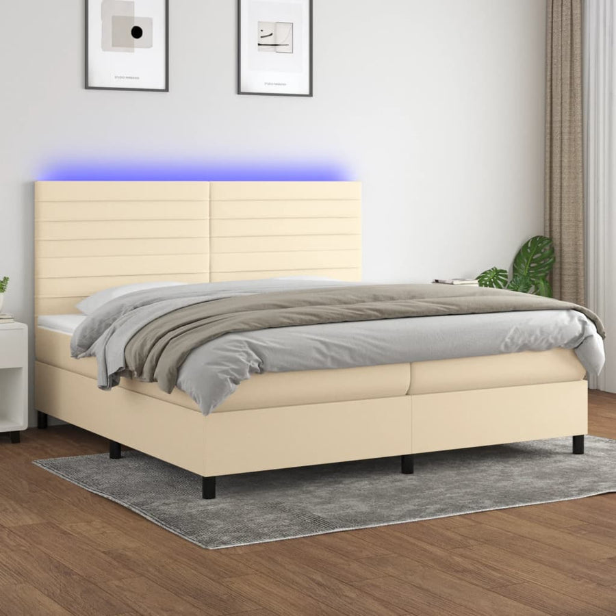 Boxspring Met Matras En Led Stof Kleurig Crème 200 x 200 cm Horizontale strepen