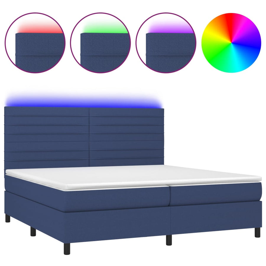 Boxspring Met Matras En Led Stof Blauw 200 x 200 cm Horizontale strepen