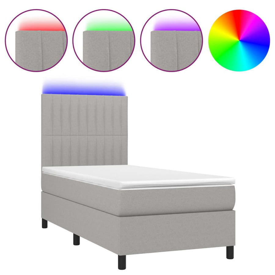 Boxspring met matras en LED stof lichtgrijs 80x200 cm 80 x 200 cm Lichtgrijs