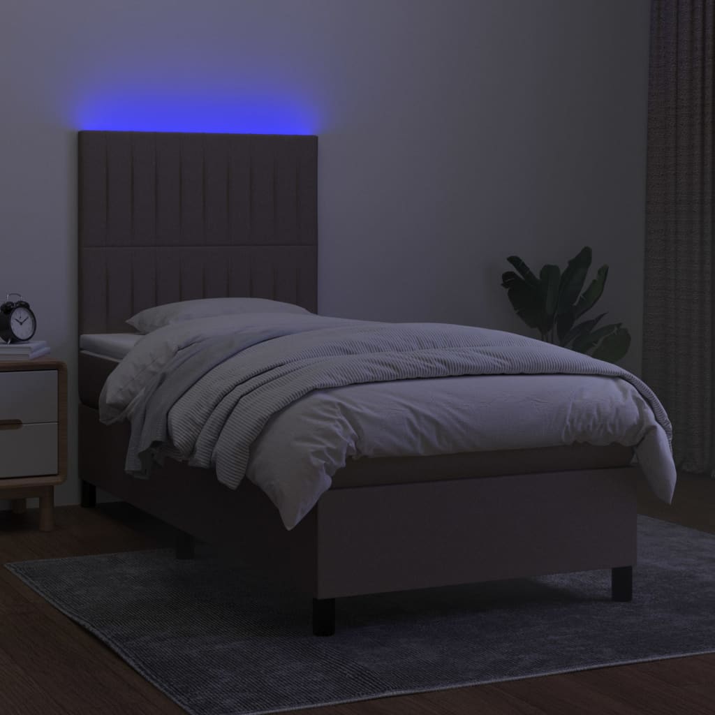 Boxspring Met Matras En Led Stof Taupe 80 x 200 cm Verticale strepen