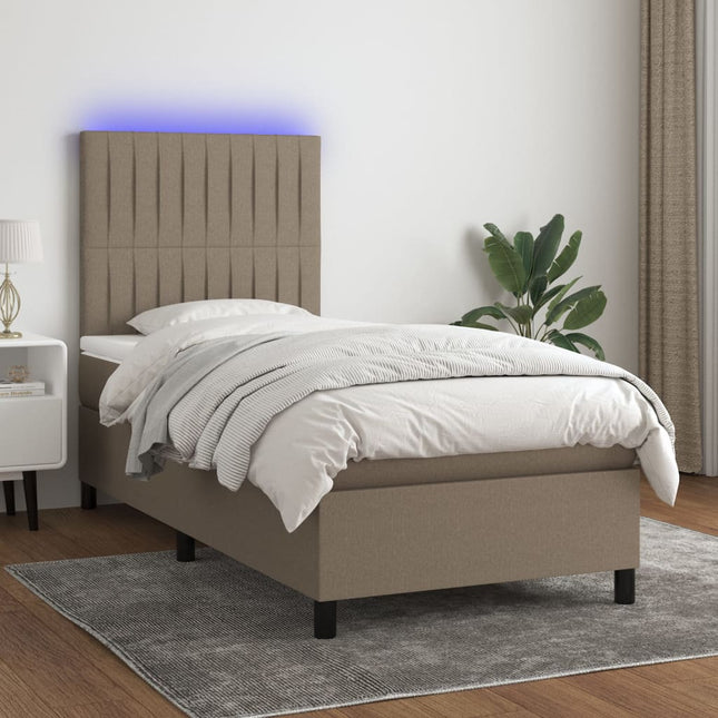 Boxspring Met Matras En Led Stof Taupe 80 x 200 cm Verticale strepen