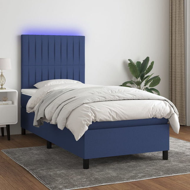 Boxspring Met Matras En Led Stof Blauw 80 x 200 cm Verticale strepen