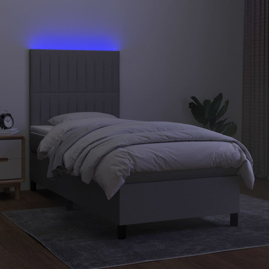 Boxspring met matras en LED stof lichtgrijs 90x190 cm 90 x 190 cm Lichtgrijs