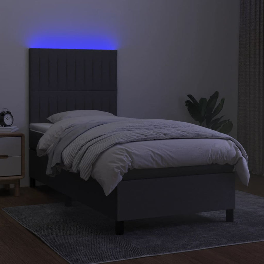 Boxspring Met Matras En Led Stof Donkergrijs 90 x 200 cm Verticale strepen