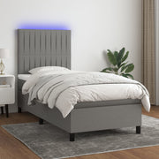 Boxspring 90x200 cm donkergrijs met matras en LED