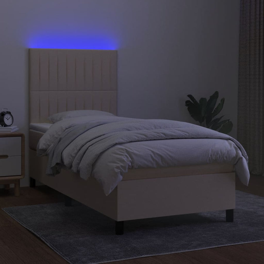 Boxspring met matras en LED stof crèmekleurig 80x200 cm 90 x 200 cm Verticale strepen