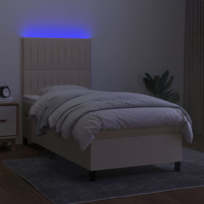 Boxspring Met Matras En Led Stof Kleurig Crème 100 x 200 cm Verticale strepen