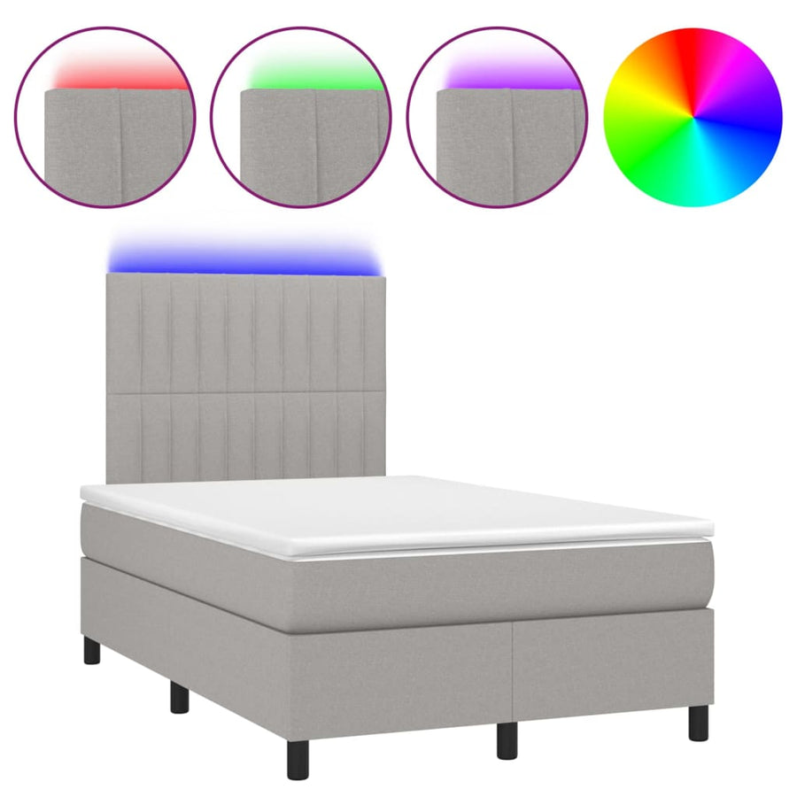 Boxspring Met Matras En Led Stof Lichtgrijs 120 x 200 cm Verticale strepen