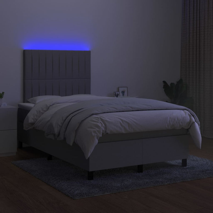 Boxspring Met Matras En Led Stof Lichtgrijs 120 x 200 cm Verticale strepen