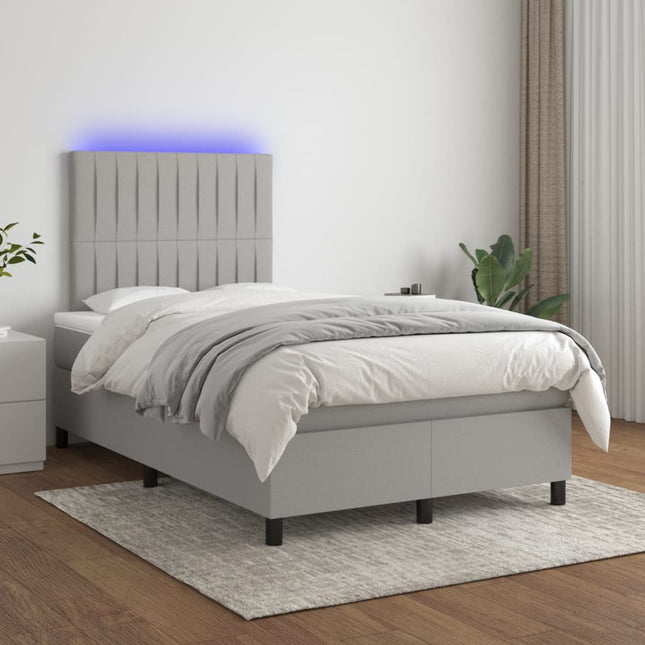 Boxspring Met Matras En Led Stof Lichtgrijs 120 x 200 cm Verticale strepen