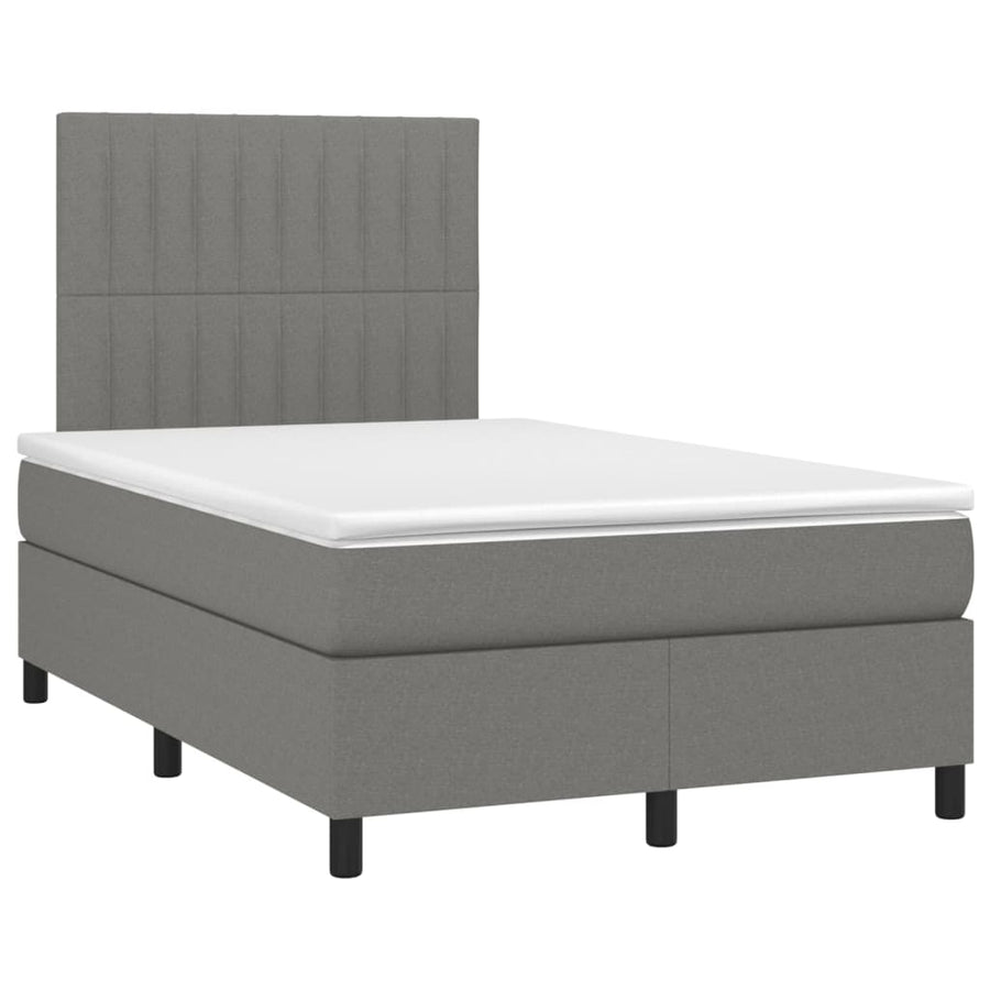 Boxspring Met Matras En Led Stof Donkergrijs 120 x 200 cm Verticale strepen