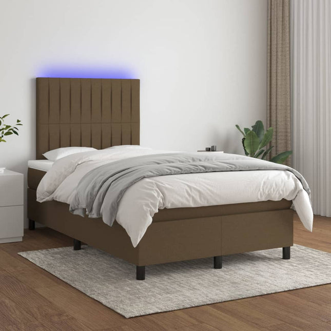 Boxspring met matras en LED stof donkerbruin 120x200 cm 120 x 200 cm Verticale strepen