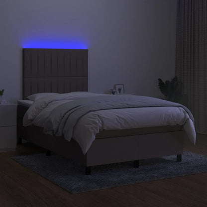 Boxspring met matras en LED stof taupe 120x200 cm 120 x 200 cm Verticale strepen